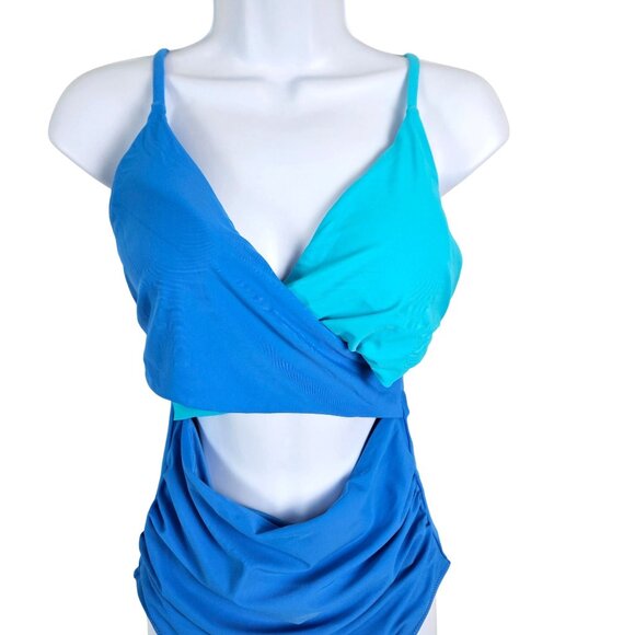 Blooming Jelly Womens One-Piece Swimsuit Blue Cross Cutout Design Size M Beach - Picture 8 of 11